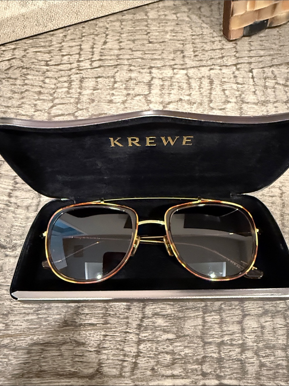 Krewe Gold Tortoiseshell Frame Sunglasses with Gray Lenses